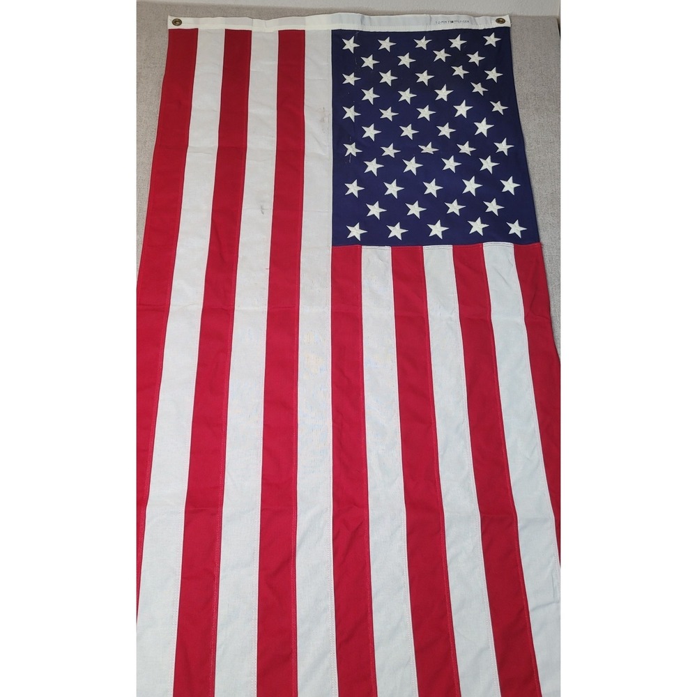 Tommy Hilfiger Bulldog USA American Flag 50 Stars 100% Cotton Bunting 3'x5' RARE